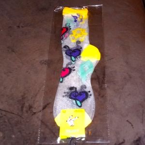 🎼💗pink/purple 🎵yellow/Aqua green🎶yellow designed CLEAR nylon SOCKS Size:9-11